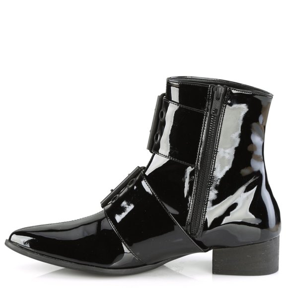 Gothic Men's Winklepicker Pointed Toe Patent Leather Ankle Boots - Picture 4 of 5